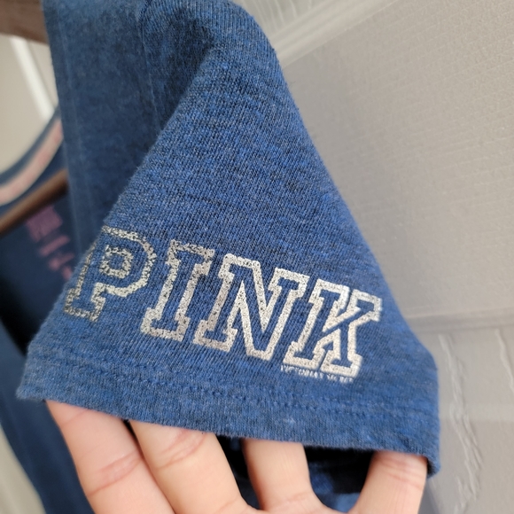 Victoria's Secret Pink MLB Collection Dodgers V Neck Blue & White Tee Medium - Picture 4 of 6